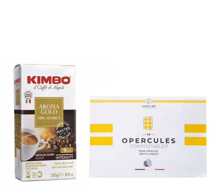 102 Opercules Compostables + Café Kimbo Italien - CAPS ME 3 102 Opercules Compostables + Café Kimbo Italien - CAPS ME