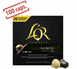 Pack 5 X 20 Capsules Ristretto Compatible Nespresso®- L'OR ESPRESSO 5 Pack 5 X 20 Capsules Ristretto Compatible Nespresso®- L'OR ESPRESSO -Kafftec Magasin l orx5 visuel2
