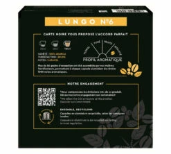 60 Capsules Compatibles Nespresso® Espresso Lungo N°6 - CARTE NOIRE -Kafftec Magasin x60 n6 back